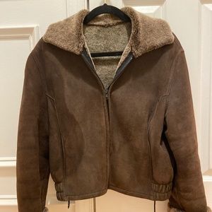 Brown shearling bomber jacket